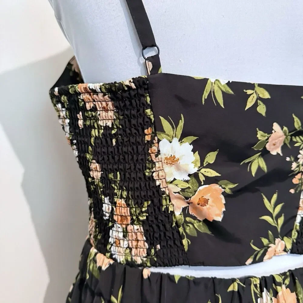 Old Navy The occasion Floral Black Taffeta High Waisted Skirt Crop Top Set XL - Picture 5 of 13